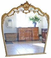 Large C1920 Antique Gilt Overmantel Wall Mirror