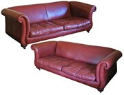 Pair Of Derwent Leather Scroll-Arm Sofas