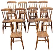 Set Of 10 Victorian Elm Kitchen Dining Chairs