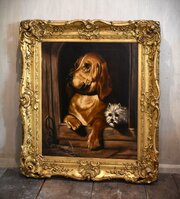 Superb Large Oil Painting Of Dogs After Landseer