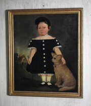 Victorian Folk-art Portrait Of A Child And Dog