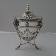 English Solid Silver Tea Caddy - Rams Heads
