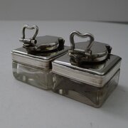 Victorian Glass and Silver Plate Travel Inkwells