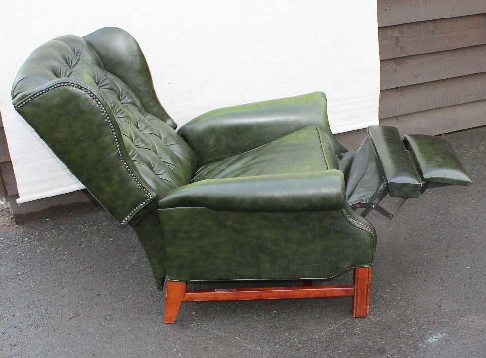 Antiques Atlas Green Leather Wing Back Recliner Armchair