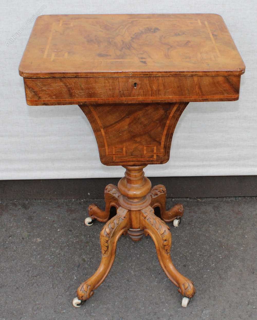 Victorian Burr Walnut Sewing Box On Carved Legs Antiques Atlas