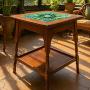 Antique Art Nouveau Mahogany Side Table with Ceram