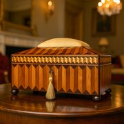 Antique Inlaid Sewing Box With Pin Cushion