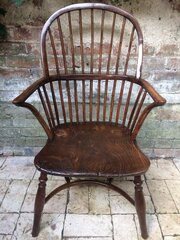 Georgian Stick Back Windsor Yew Armchair