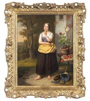 19th Century Oil Painting The Flower Girl