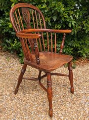 19th Century Yew Wood Windsor Chair With Crinoline