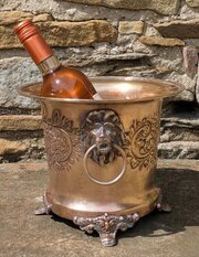 Antique Brass Ice Bucket / Planter Lion Mask Handl