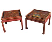 Antique Pair Chinese Lacquered Side Tables