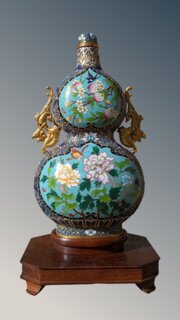 Chinese Cloisonne & Champleve Double Gourd Vase On