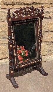 Chinese Qing Inlaid Cheval Mirror In Hardwood & Mo