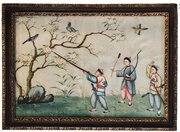 Chinese Watercolour On Silk Hunting Birds 19th Cen