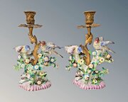Good Pair Of Derby Porcelain Bird Candelabra Gilt 