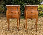 Good Pair Of French Walnut & Marble Bedside Cabinets