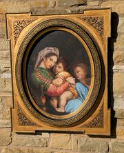 Large Oil Painting Madonna & Child After Raphael