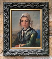 Oil Painting Portrait On Board Young Girl