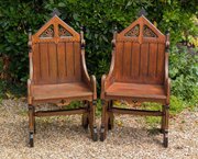 Pair Of Gothic Oak Armchairs 19th Century