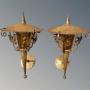 Stylish Pair Gilt Arts and Crafts Wall Lanterns