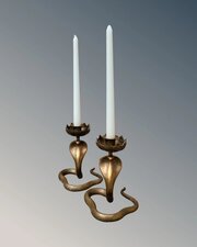 Stylish Pair Solid Bronze Cobra Candlesticks
