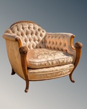 Superb French Walnut Armchair  Silk Upholstered