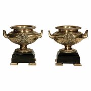 Bronze Urn Vases French Pair On Marble19th C