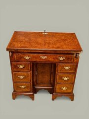 Kneehole Bureau In Burr Oak & Mahogany C1800