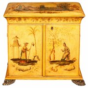Regency Japanned Chinoiserie Workbox Jewelry Cabinet