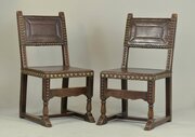 Spanish Leather Upholstered Oak Chairs - Set Of 6