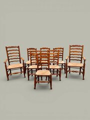 Wavy Ladder Back Chairs In Ash, Set Of Eight (6+2)