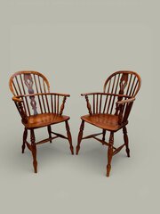 Windsor Low Back Armchairs, True Pair In Ash C1850