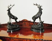 Pair Bronze Sculptured Stags After Jules Moigniez