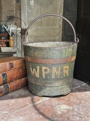 19th C Bucket In Original Blue Paint 
