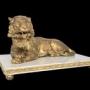 19th Century Gilt Bronze And Marble Lion Inkstand.