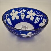 A Large Bohemian Cobalt Blue And Clear Glass Bowl 