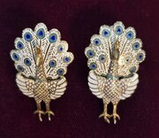 A Pair Of Silver And Enamel Asian Peacock Earrings
