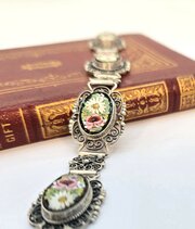 Bracelet, Micro Mosaic & Silver Filigree, Italian 