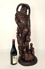 Chinese Hardwood Sculpture Of A Guardian King 