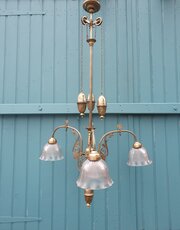 Antique Brass Rise And Fall Chandelier  Glass Shades