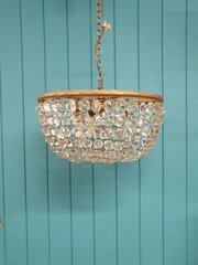 Antique Brass & Cut Glass Bag Chandelier 16"
