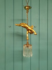 Antique Gilt Spelter Flying Cherub 9"