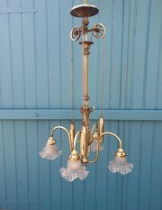 Antique Four Arm Brass Rise And Fall Chandelier 24