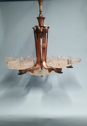 Art Deco Copper Chandelier Glass Bowls 34"