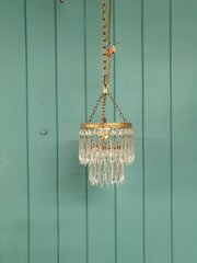 Early 20thC Small Brass & Cut Glass Crystal Chandelier