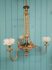 French Brass Three Arm Antique Chandelier
