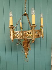 Gothic Style Brass Chandelier 21"C1890