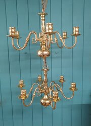 Pair Of Antique Dutch Brass Chandeliers 20"