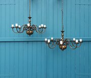 Pair Of Dutch Flemish Antique Brass Chandeliers 30